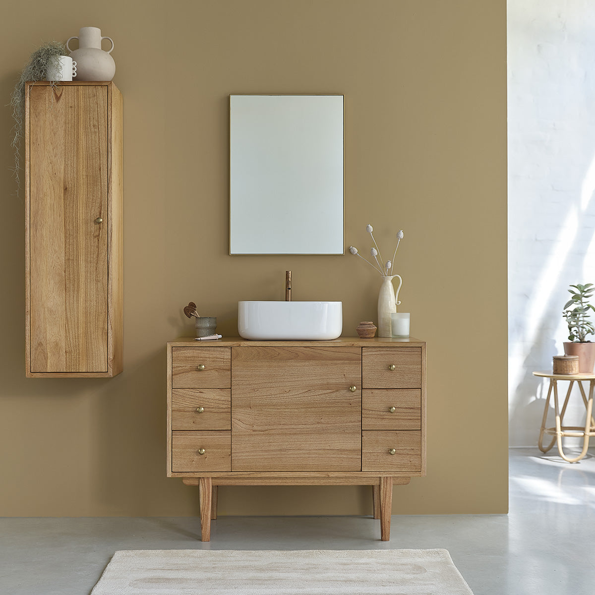 FIFTIES - Waschtischunterschrank aus massivem Mindi 100 cm