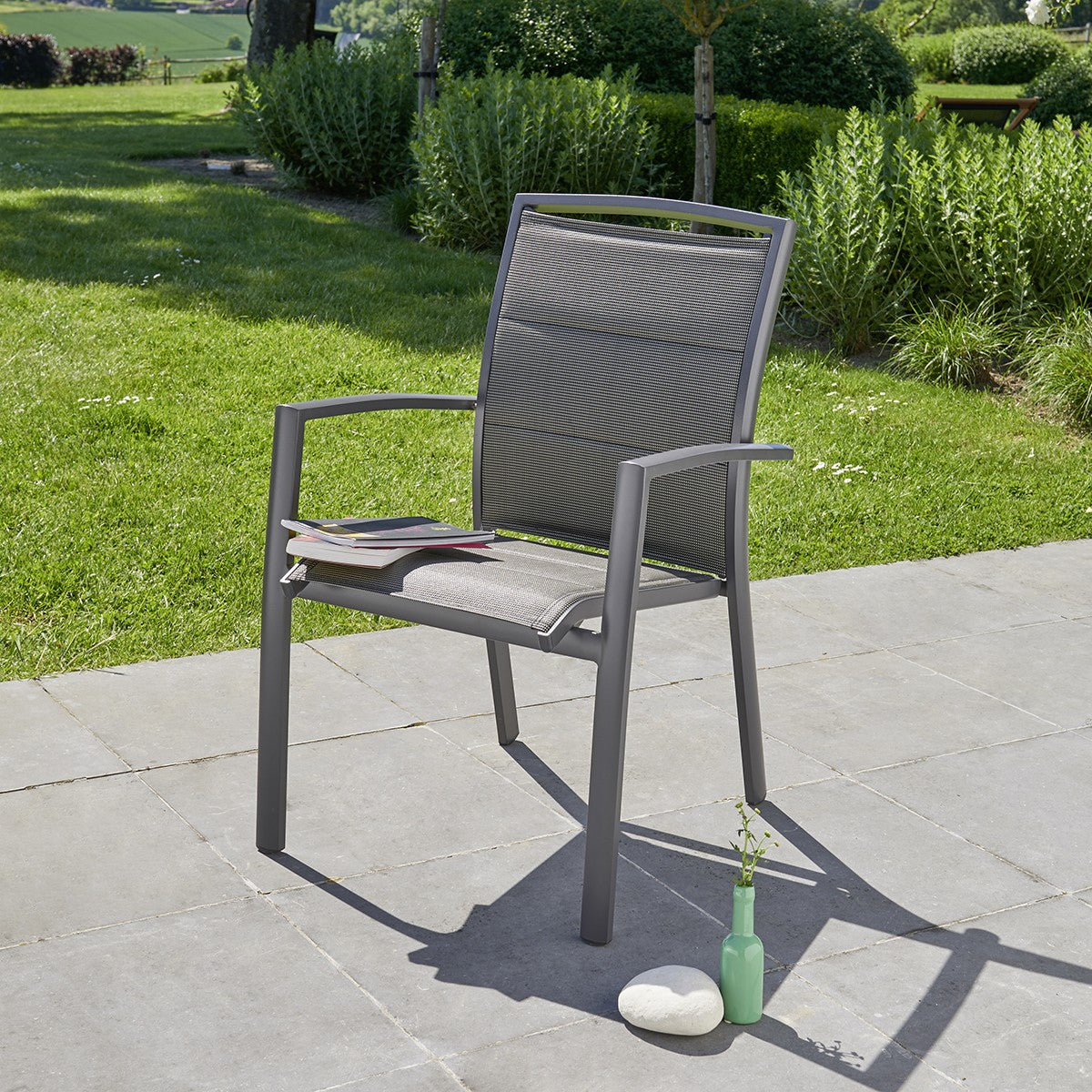 MODULO - Gartensessel aus Aluminium und grauem Textilene