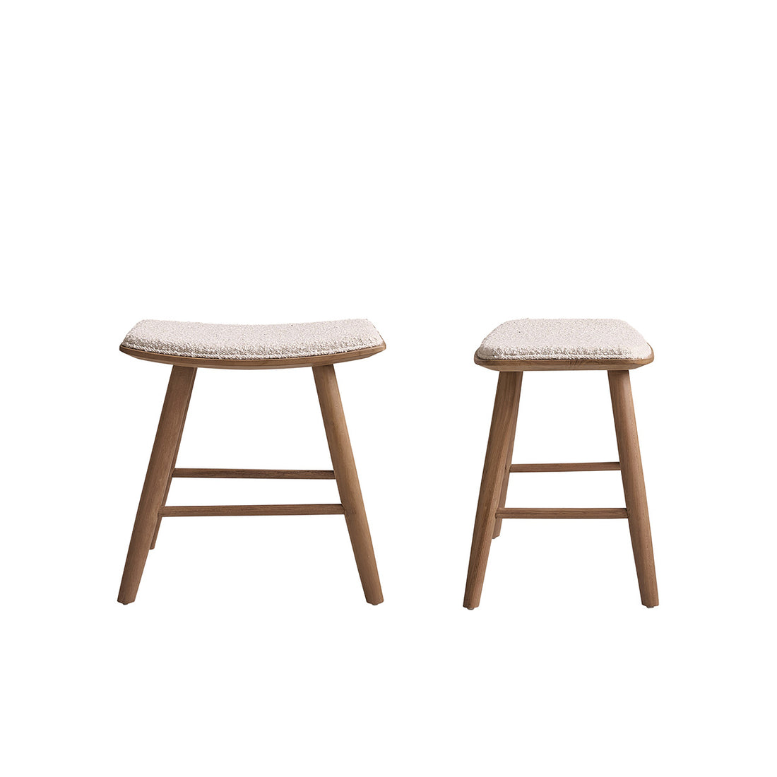 AMBRE - 2er-Set Barhocker aus massivem Teakholz und Bouclé-Stof 45 cm