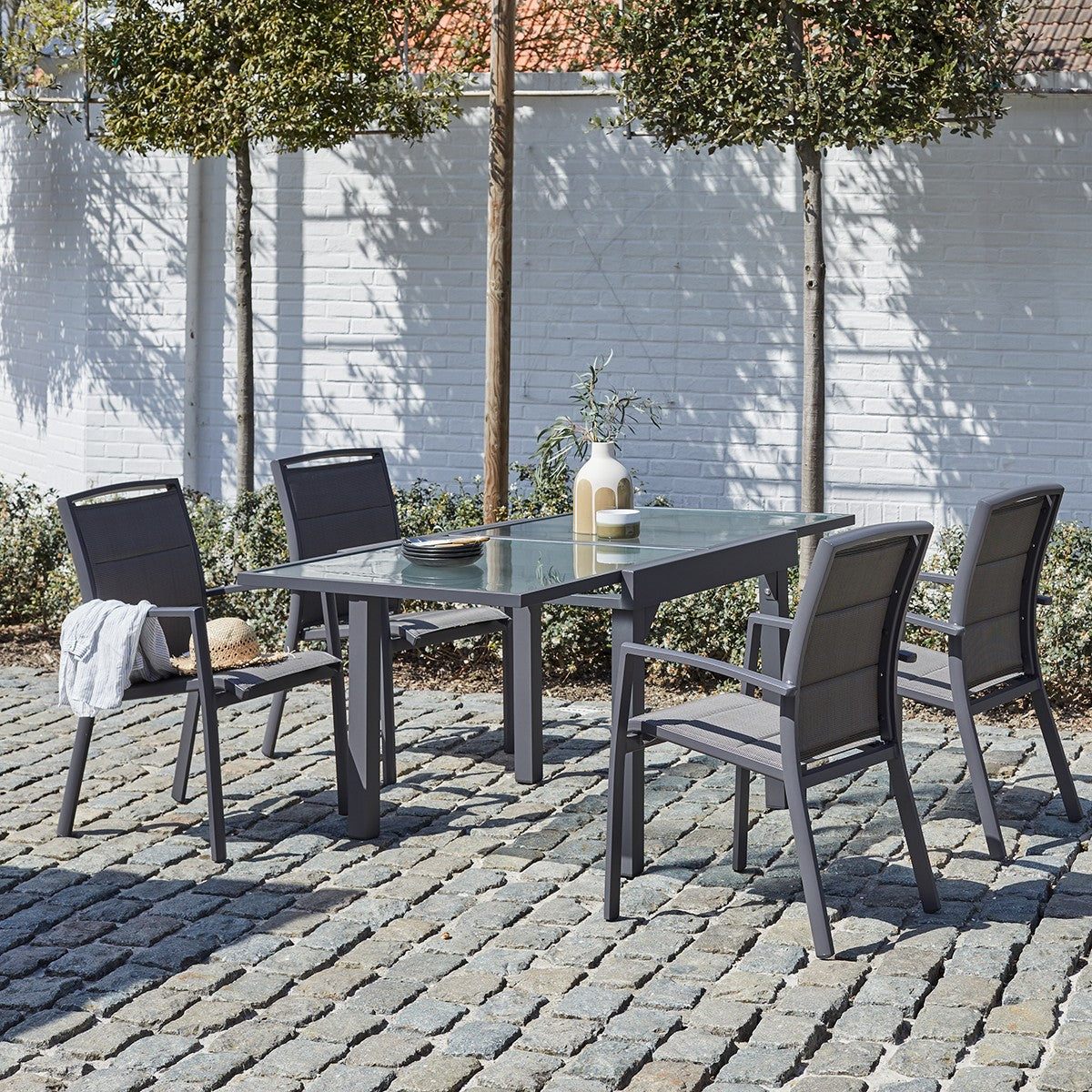 MODULO - Ausziehbare Gartenlounge aus grauem Aluminium 4/8 pers.