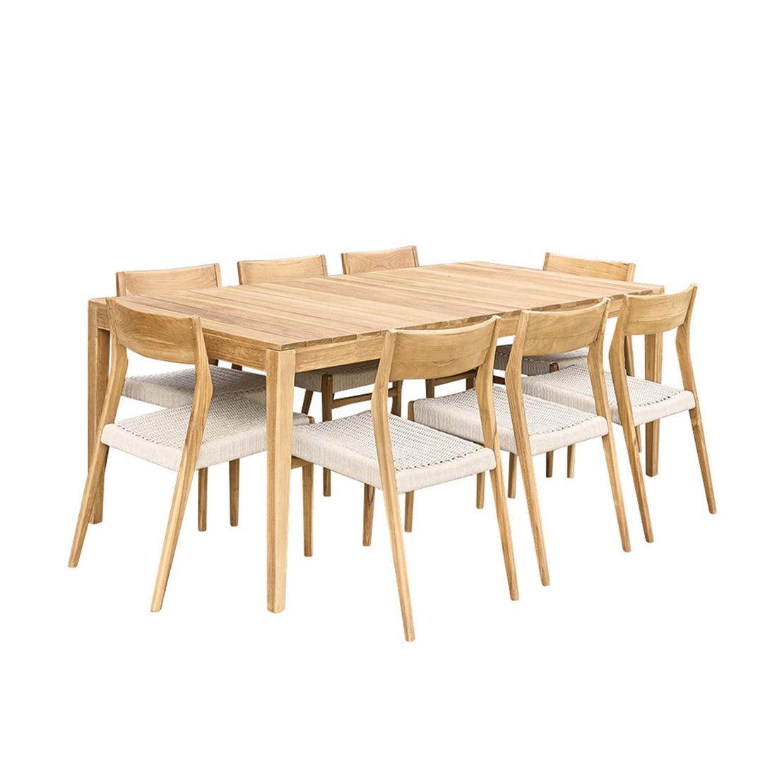 LIVIE - Gartenmöbel aus massivem Teakholz und mit beigem Seilsitz für 8 Pers.