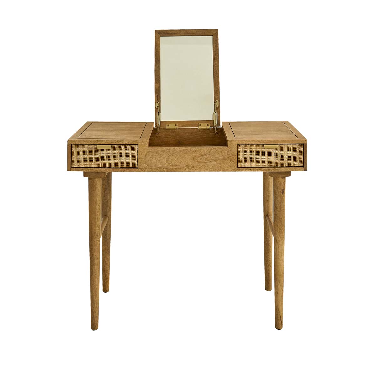 FELICIE - Schreibtisch-Schminktisch aus massivem Mangoholz und Rohrgeflecht 90 cm