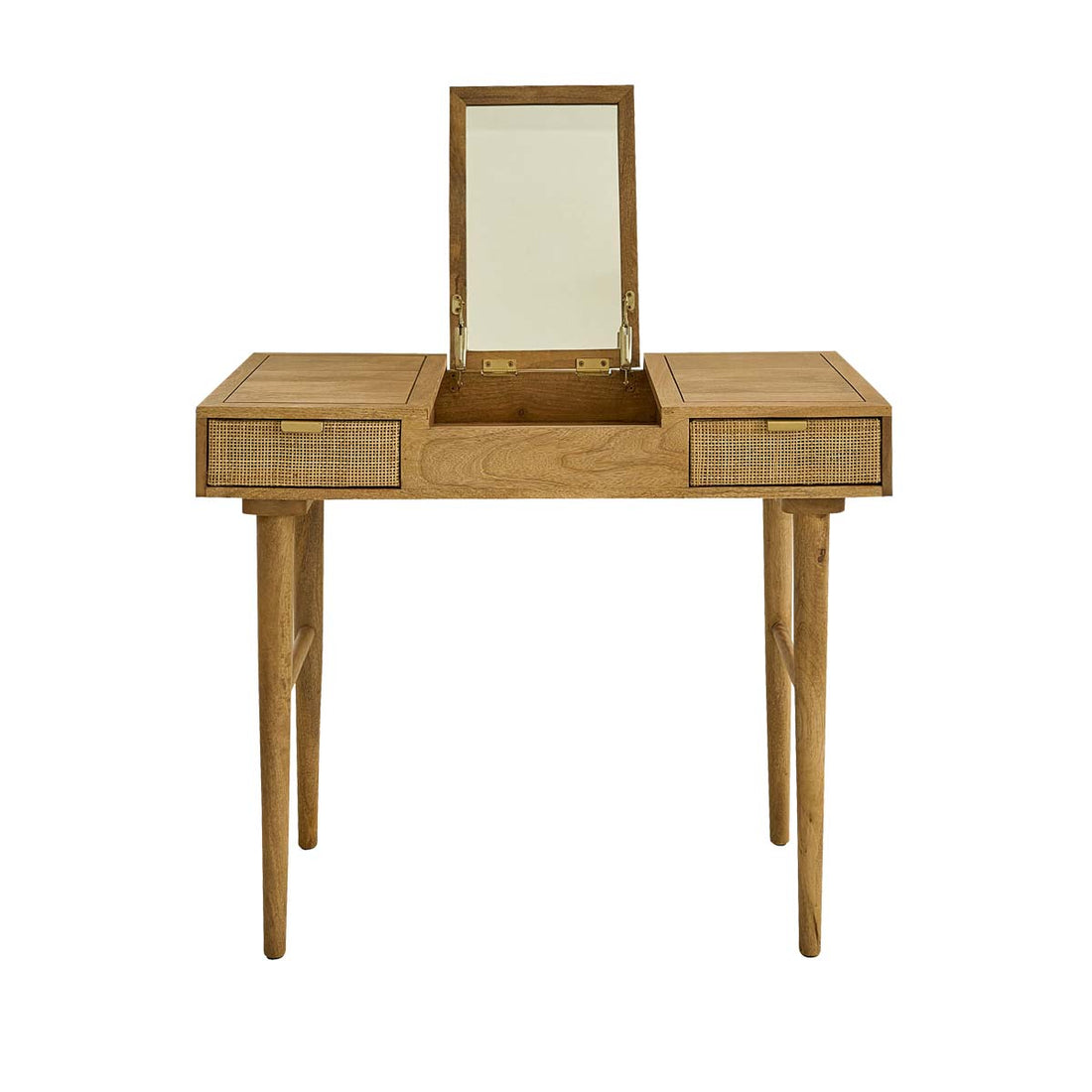 FELICIE - Schminktisch aus massivem Mangoholz und mit Rohrgeflecht 90 cm