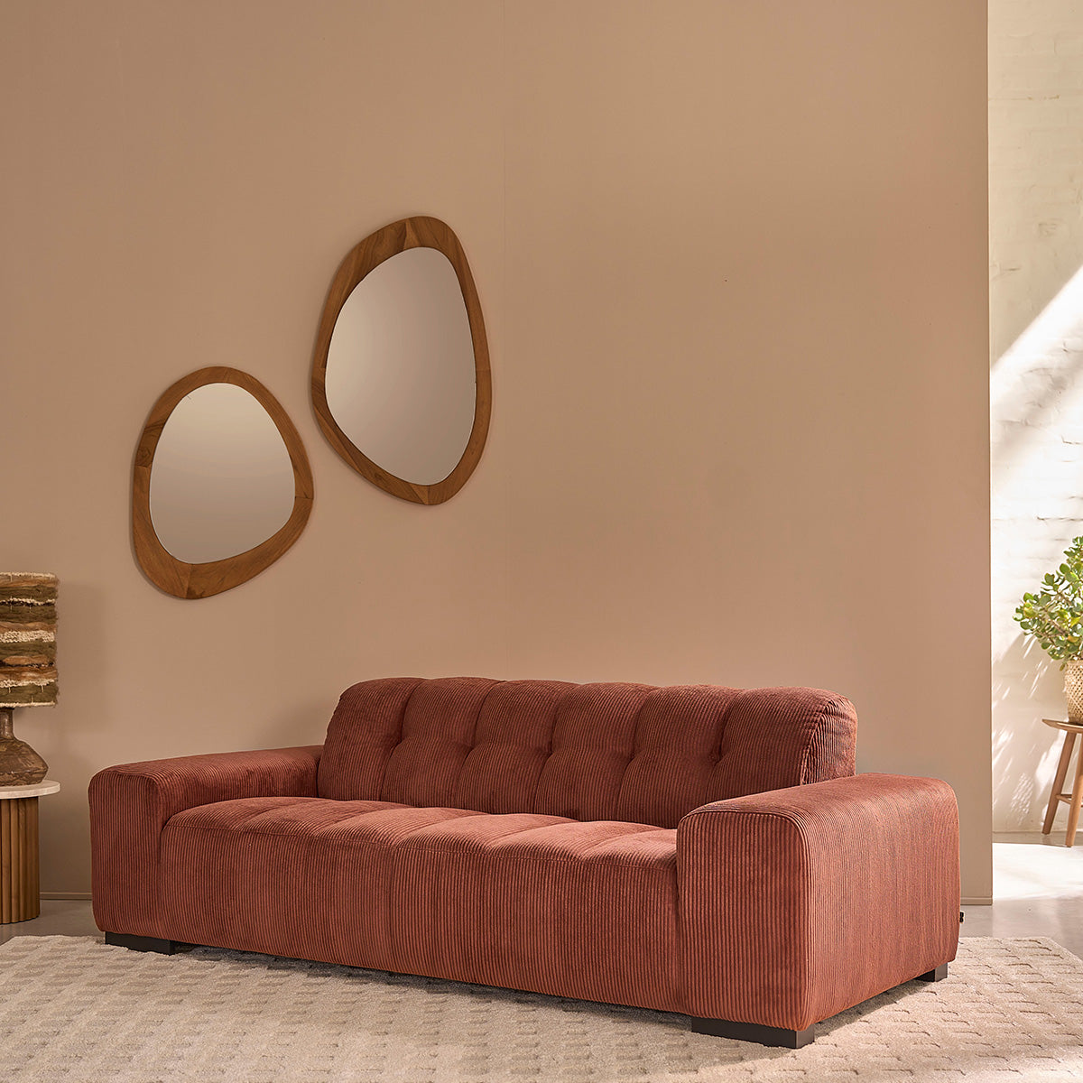 ALPHONSE - Gerades 3-Sitzer-Sofa aus terrakottafarbenem Cord