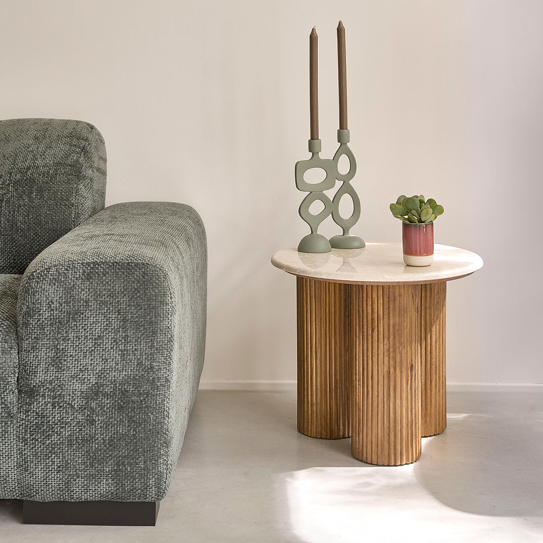 TOSCANE - Beistelltisch aus Mangoholz und Marmor, rund