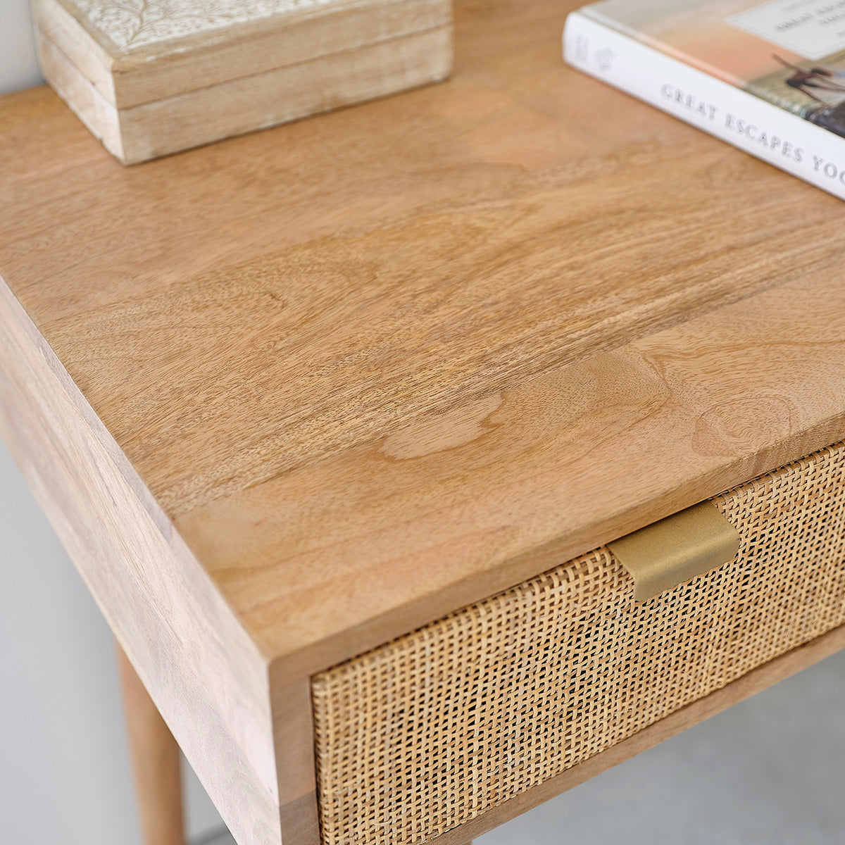 FELICIE - Schreibtisch aus massivem Mangoholz und Rohrgeflecht 120 cm