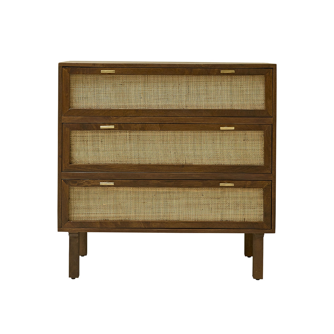 RAPHAEL - Kommode aus massivem Mangoholz und Rohrgeflecht, Nussbaum-Finish, 90 cm