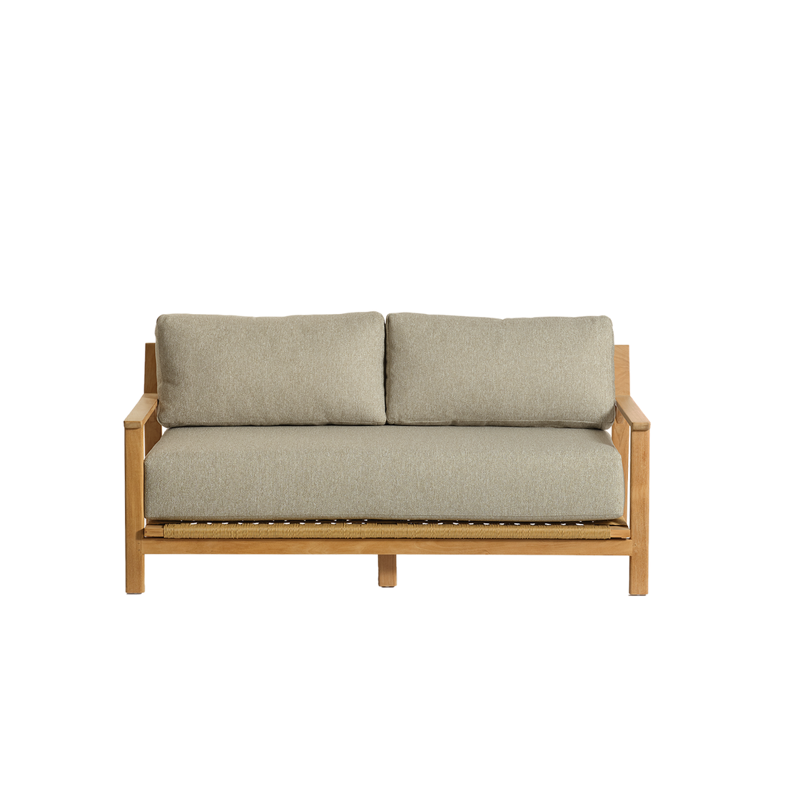 PIANA - Gartensofa aus massivem Teakholz mit grau melierten Kissen, 2-Sitzer