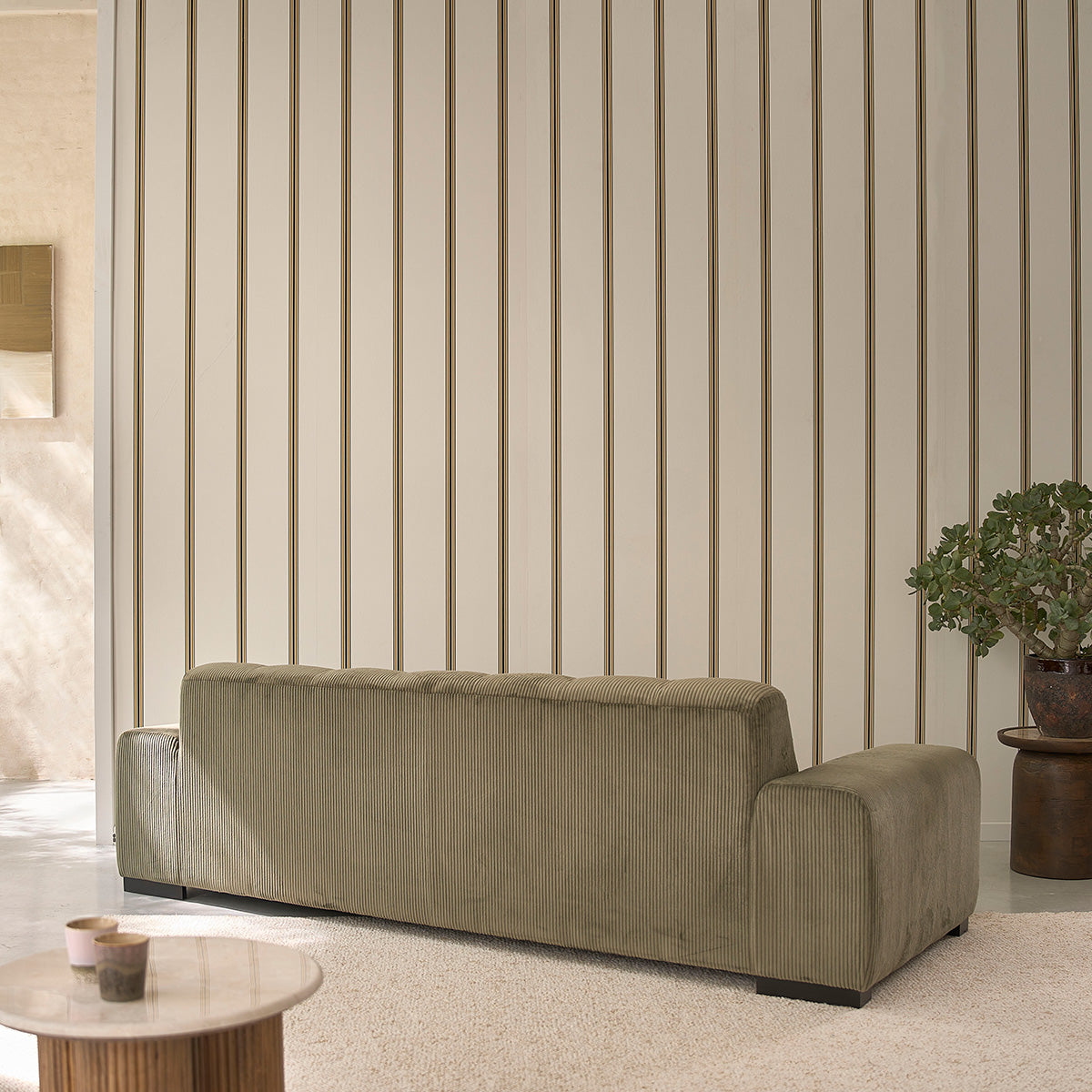 ALPHONSE - Gerades 4-Sitzer-Sofa aus khakifarbenem Cord