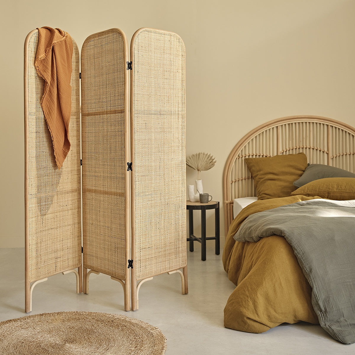 JANE - Wandschirm aus Rattan und Rohrgeflecht 3 Tafeln