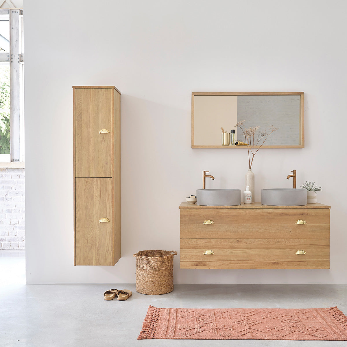 MARGAUX - Badezimmer-Hochschrank aus massiver Eiche 150 cm