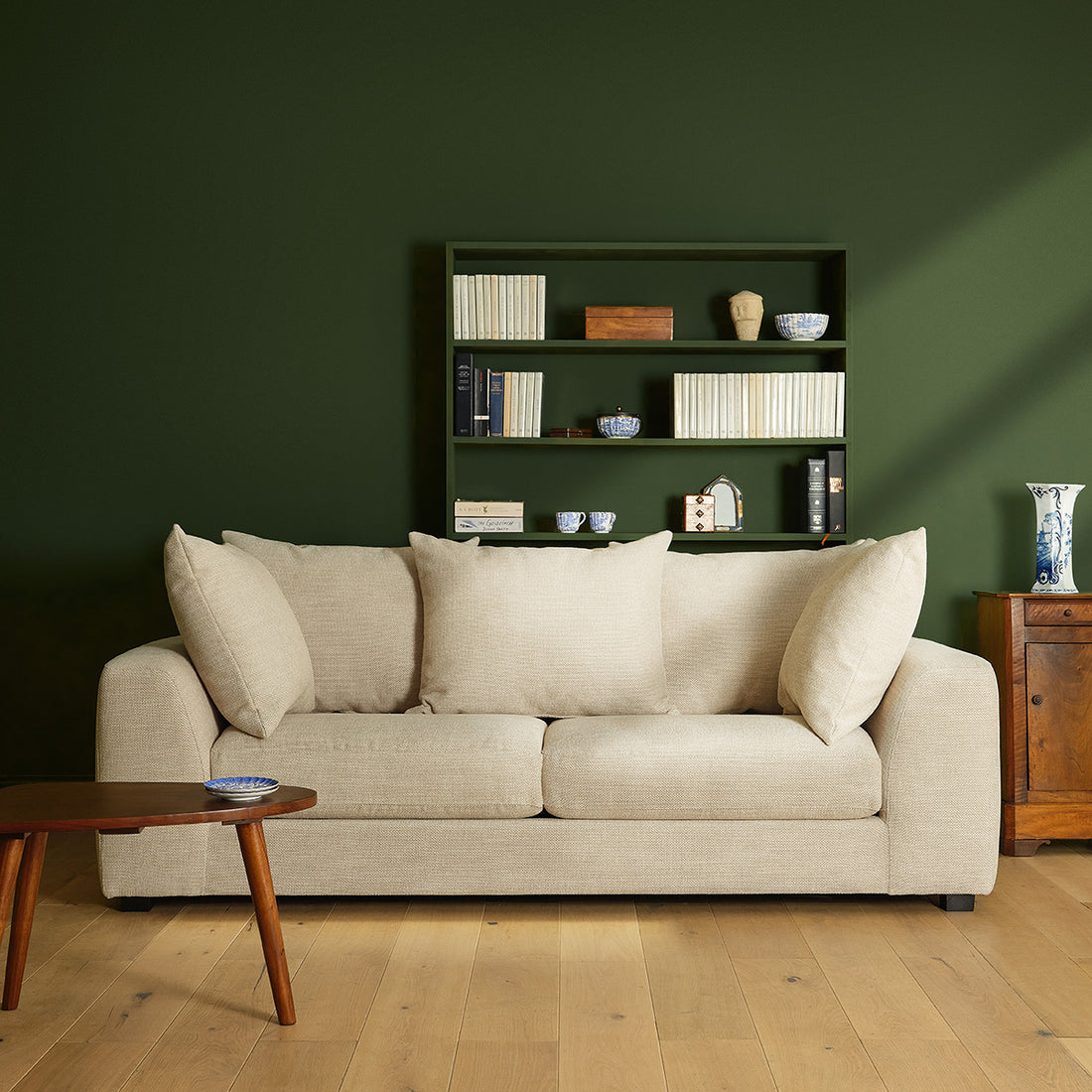 EDMOND - Gerades 3-Sitzer-Sofa  aus meliertem, beigem Strukturstoff