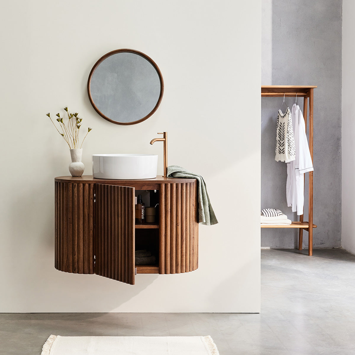 TRINIDAD - Hängender Waschtischunterschrank aus massivem Mindi 90 cm