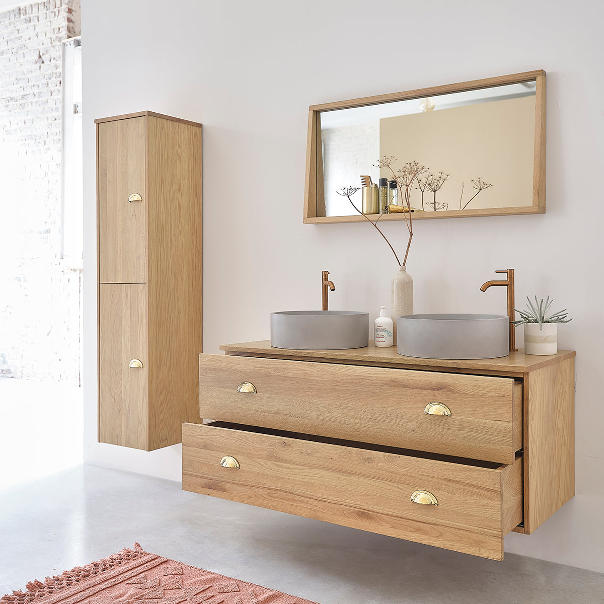 MARGAUX - Waschtischunterschrank aus massiver Eiche hängend 120 cm