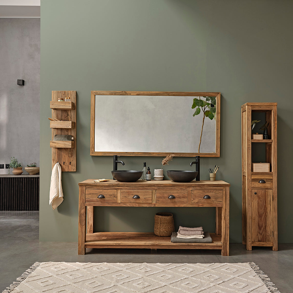 AUSTIN - Spiegel aus massivem recyceltem Teakholz,160x80 cm, rechteckig