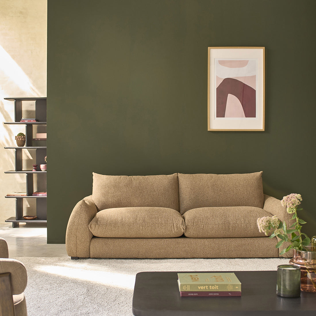 JACQUES - Gerades 3-Sitzer-Sofa aus hellbraunem meliertem Strukturstoff