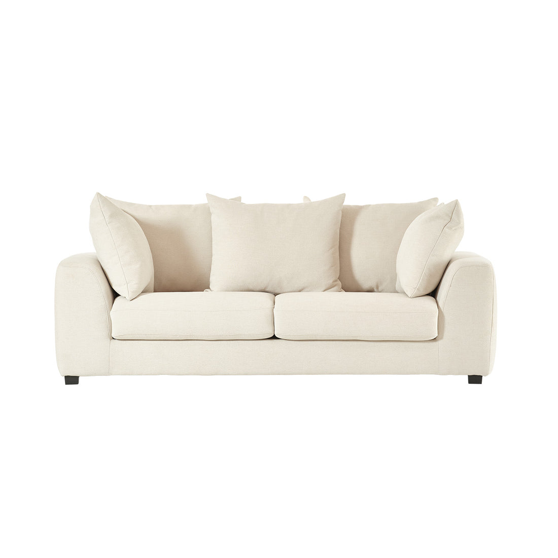 EDMOND - Gerades 3-Sitzer-Sofa mit Liegefunktion aus ecrufarbenem Stoff in Leinenoptik