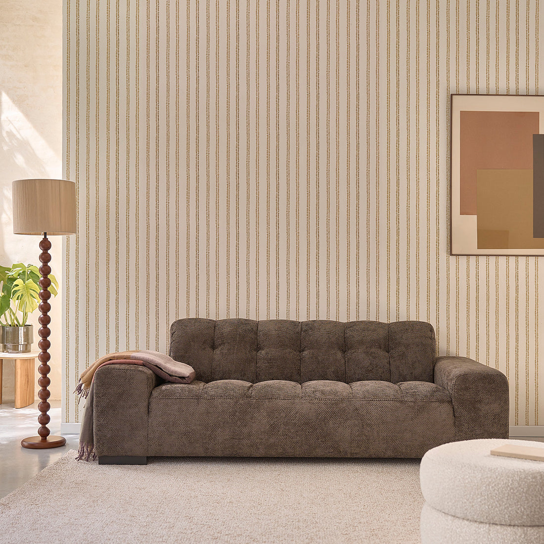 ALPHONSE - Gerades 3-Sitzer-Sofa aus gewebtem Samt in mokka