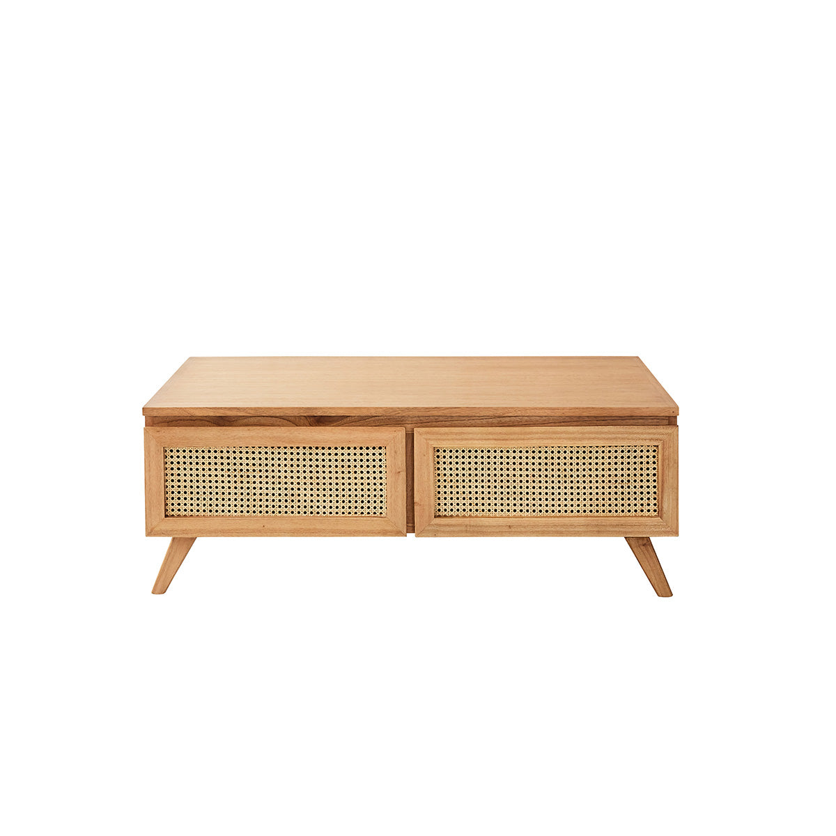 ISÉE - Couchtisch aus massivem Mindi-Holz und Geflecht 110 cm