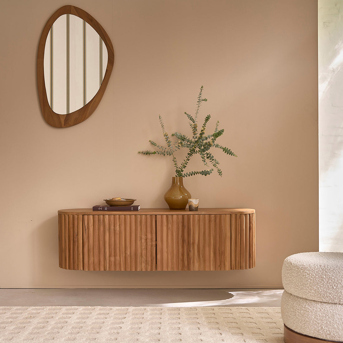 BELIZE - Hängender TV-Schrank aus Teakholz, 140 cm