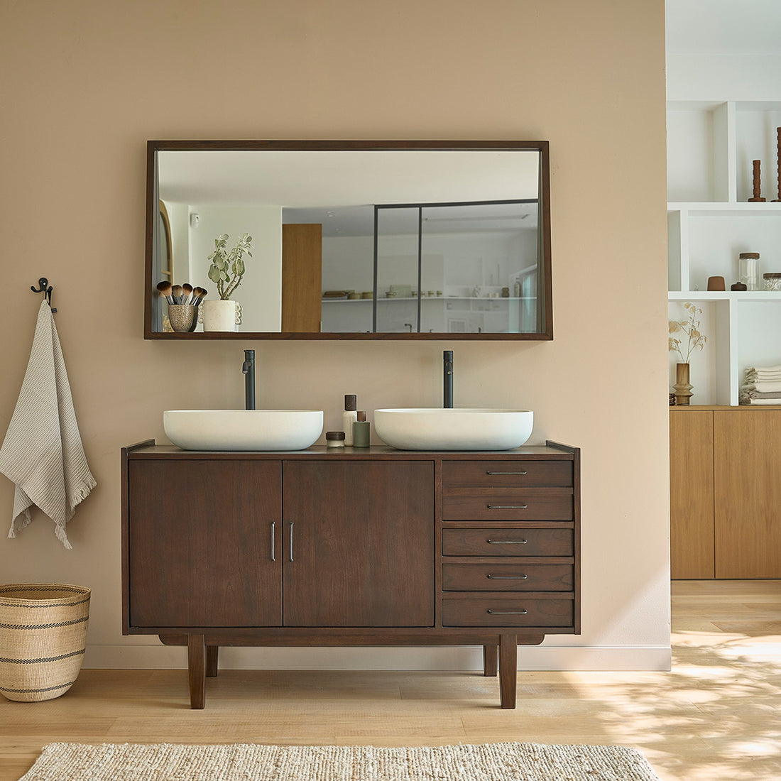 VINTAGE - Badezimmermöbel aus massivem Mindi mit Schubladen 135 cm