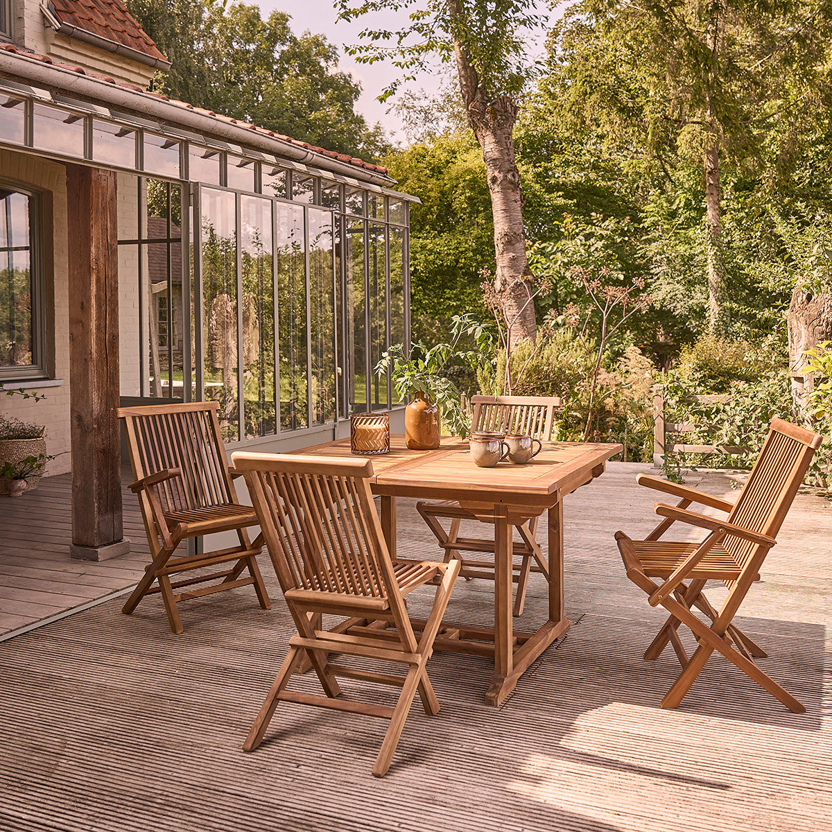 BALI - Ausziehbare Gartenmöbel aus geöltem Teakholz für 6/8 Pers.