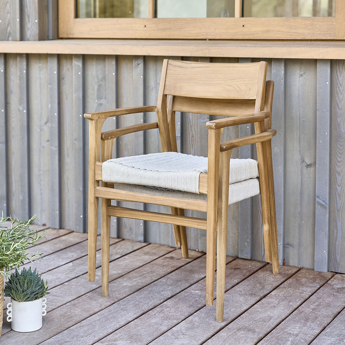 LIVIE - Gartensessel massives Teakholz und beigem Tauwerk (2er Set)