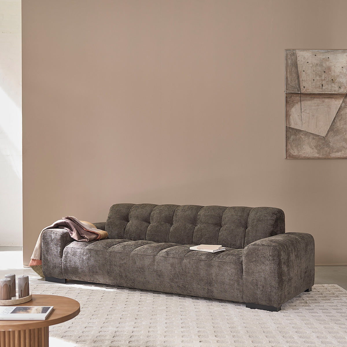 ALPHONSE - Gerades 4-Sitzer-Sofa aus gewebtem Samt in mokka