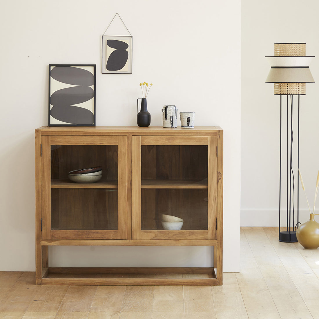 BOSTON - Buffet aus massivem Teakholz und Glas 120 cm