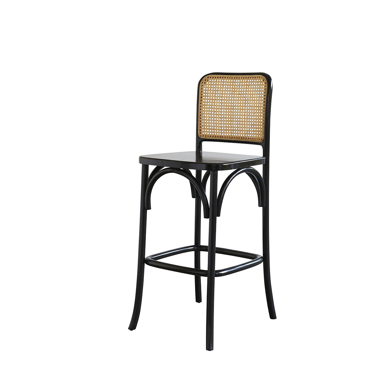 ARON - Barhocker aus massivem Mahagoni und Rohrgeflecht