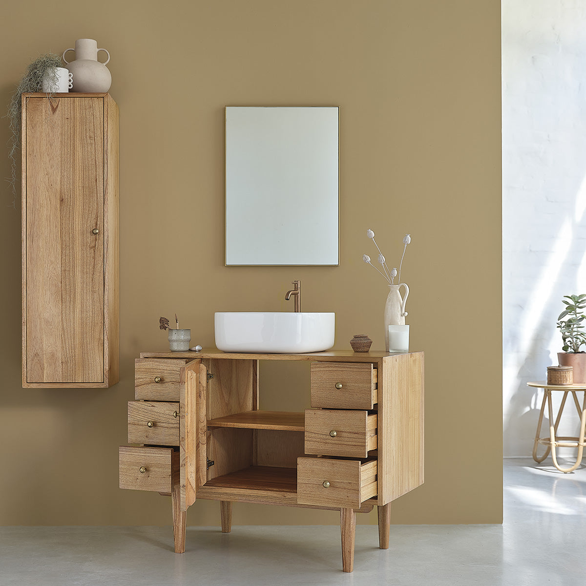 FIFTIES - Waschtischunterschrank aus massivem Mindi 100 cm