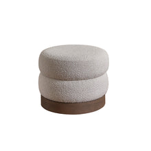 Hocker aus massivem Mindi und weißem Bouclé-Stoff Ø55 cm