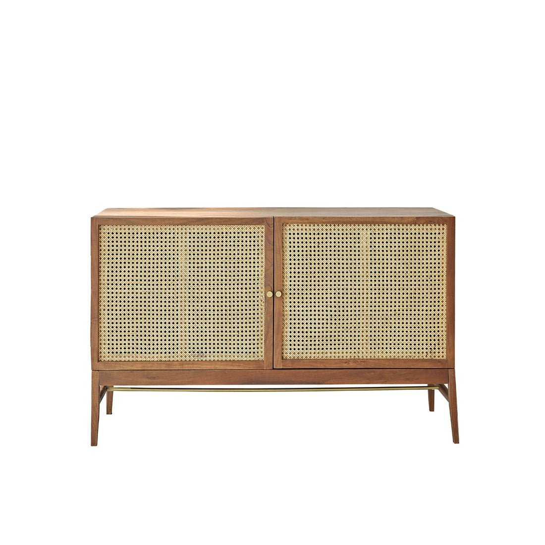 LEONTINE - Kommode aus massivem Akazienholz in Walnussoptik und Rohrgeflecht