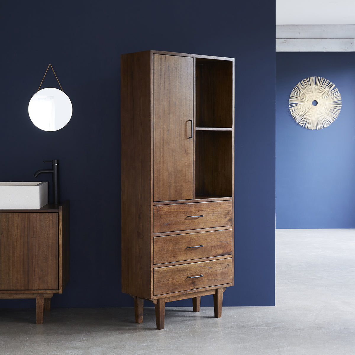 VINTAGE - Doppelter Badezimmer-Hochschrank aus massivem Mindi 170 cm