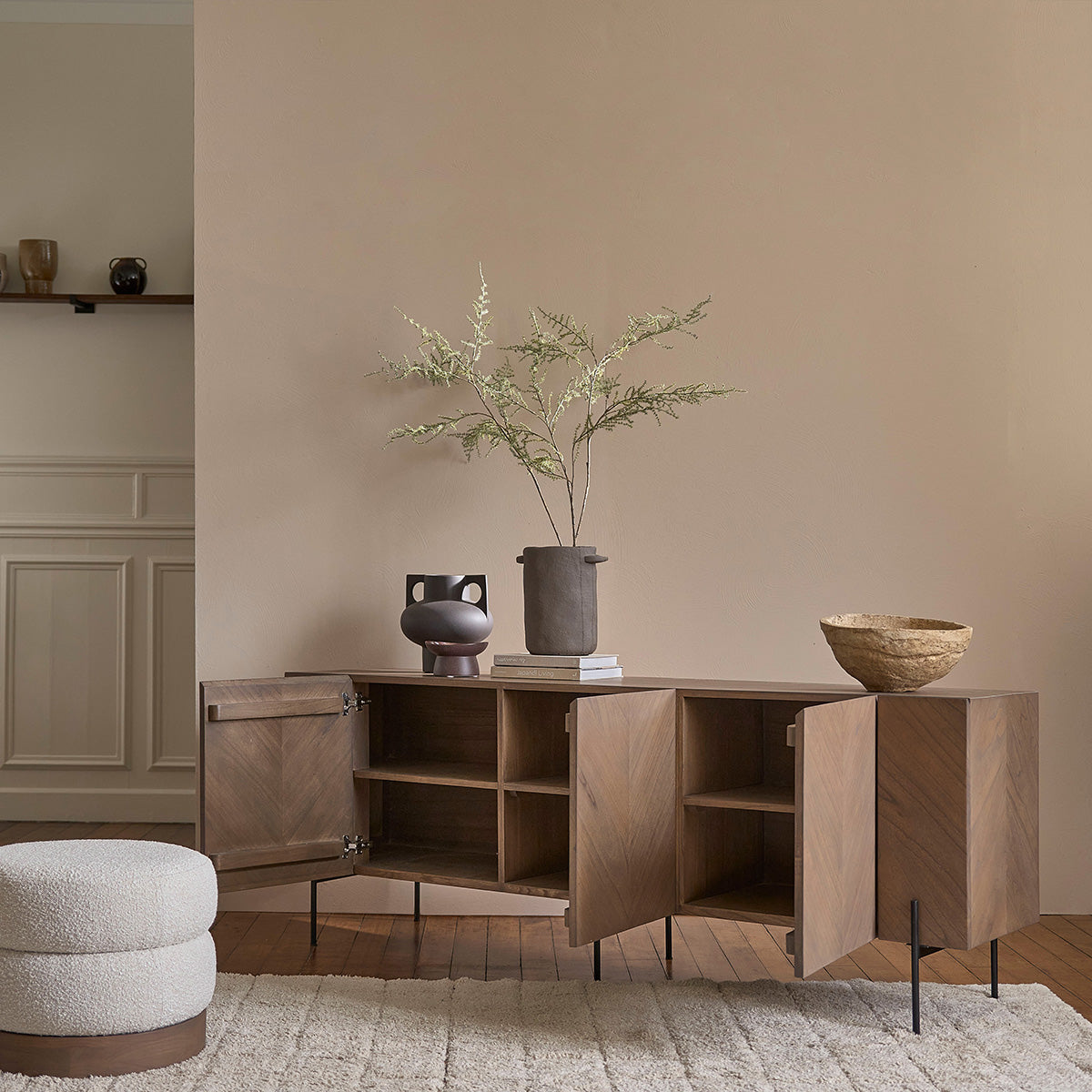 CALIX - Buffet aus Buffet aus massivem Mindi und Metallbeinen 200 cm Mindi und Metallbeinen 200 cm