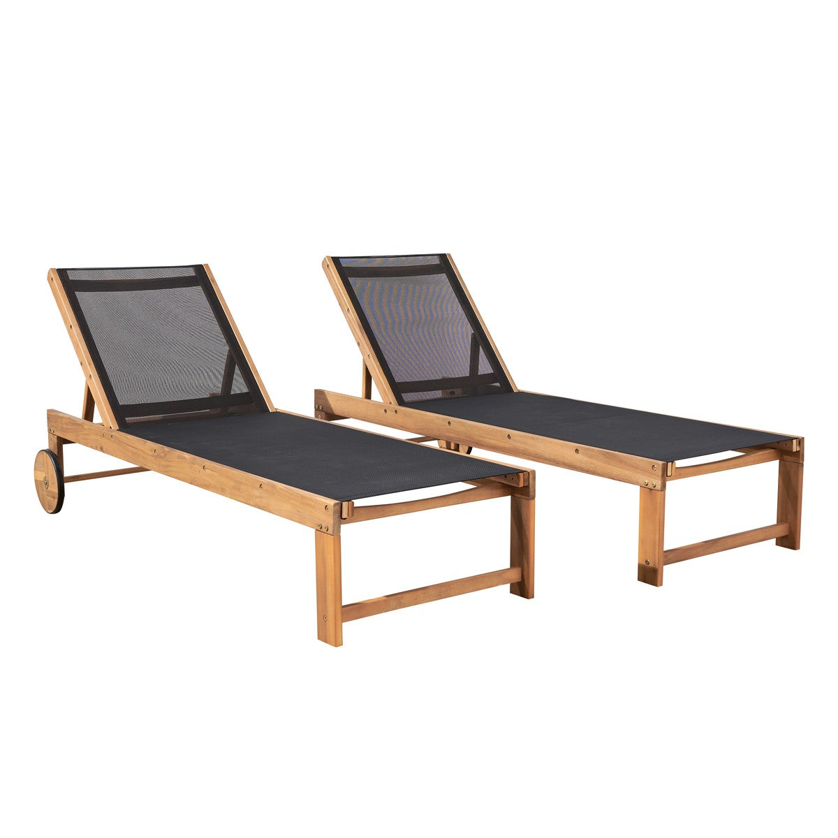 HANOÏ - Set aus 2 Liegen aus Akazienholz und schwarzem Textilene