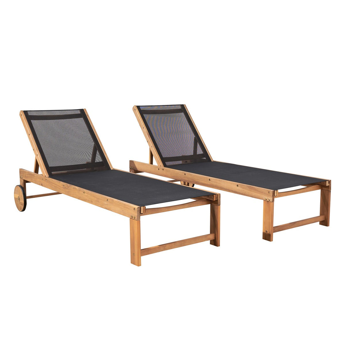 HANOÏ - Set aus 2 Liegen aus Akazienholz und schwarzem Textilene