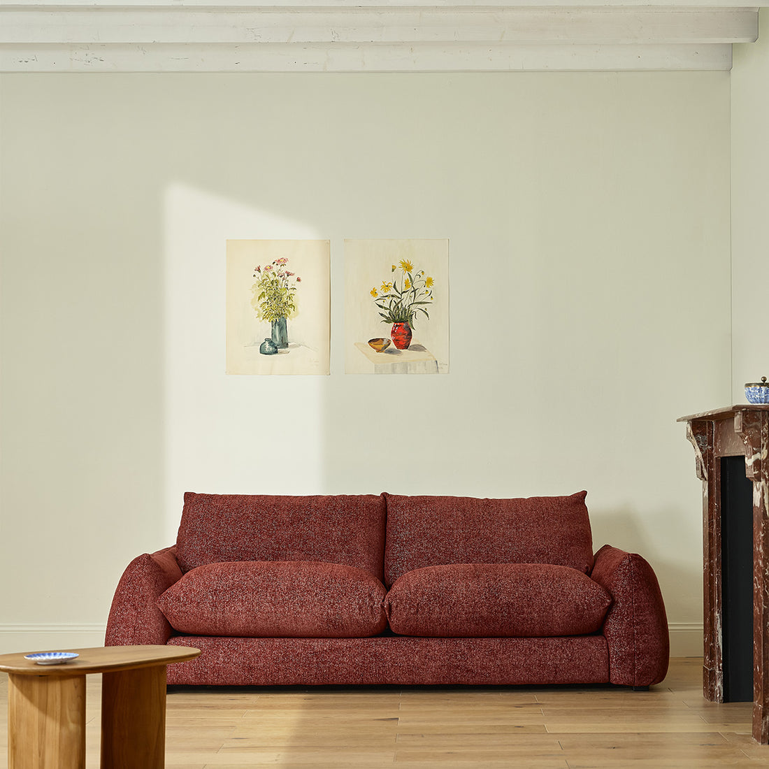 JACQUES - Gerades 3-Sitzer-Sofa aus weinrot meliertem Chenille