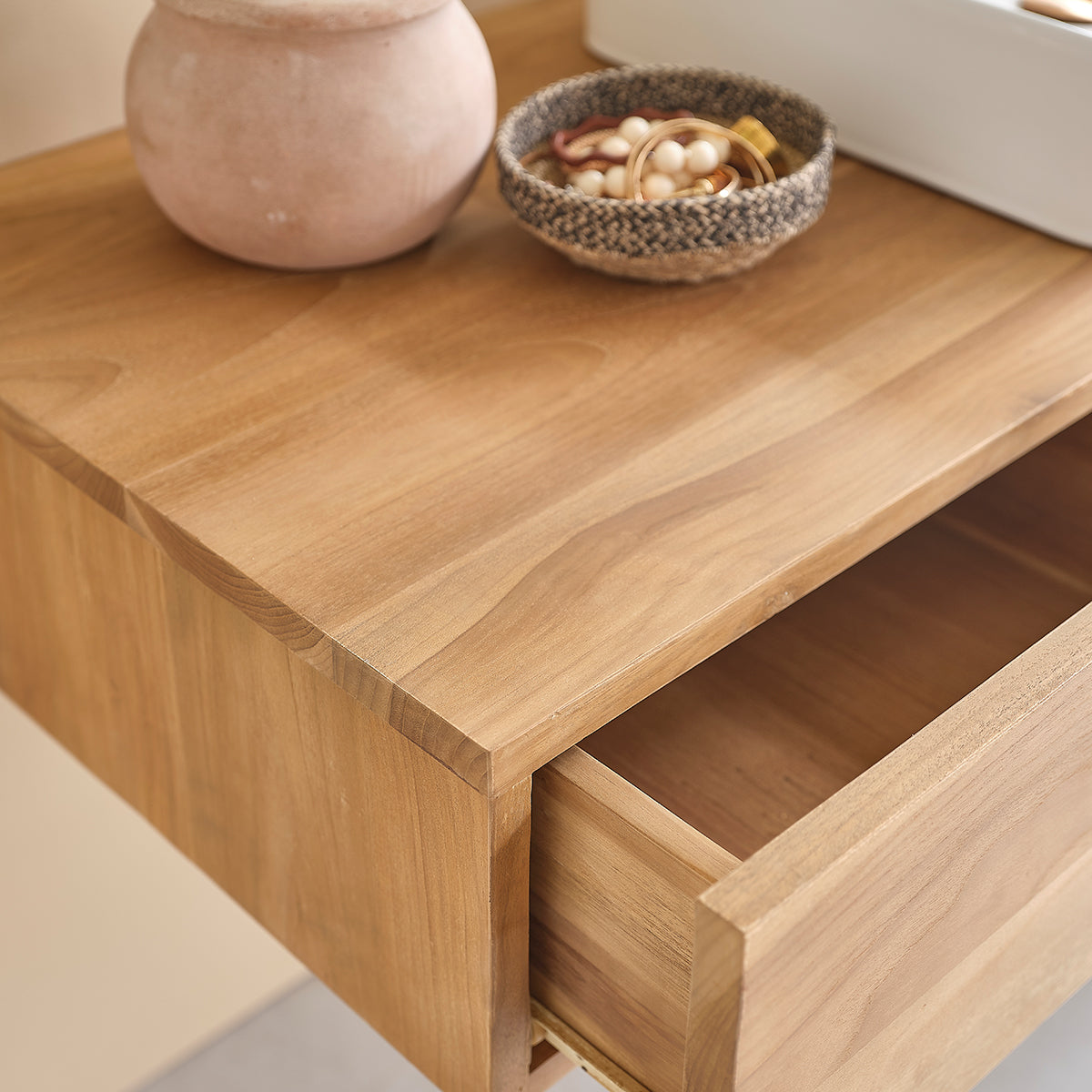 MILAN - Waschtischunterschrank aus massivem Teakholz, hängend 145 cm