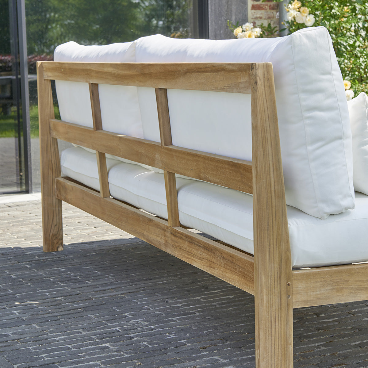 PALMA - Gartensofa aus massivem Teakholz weiß 3-Sitzer