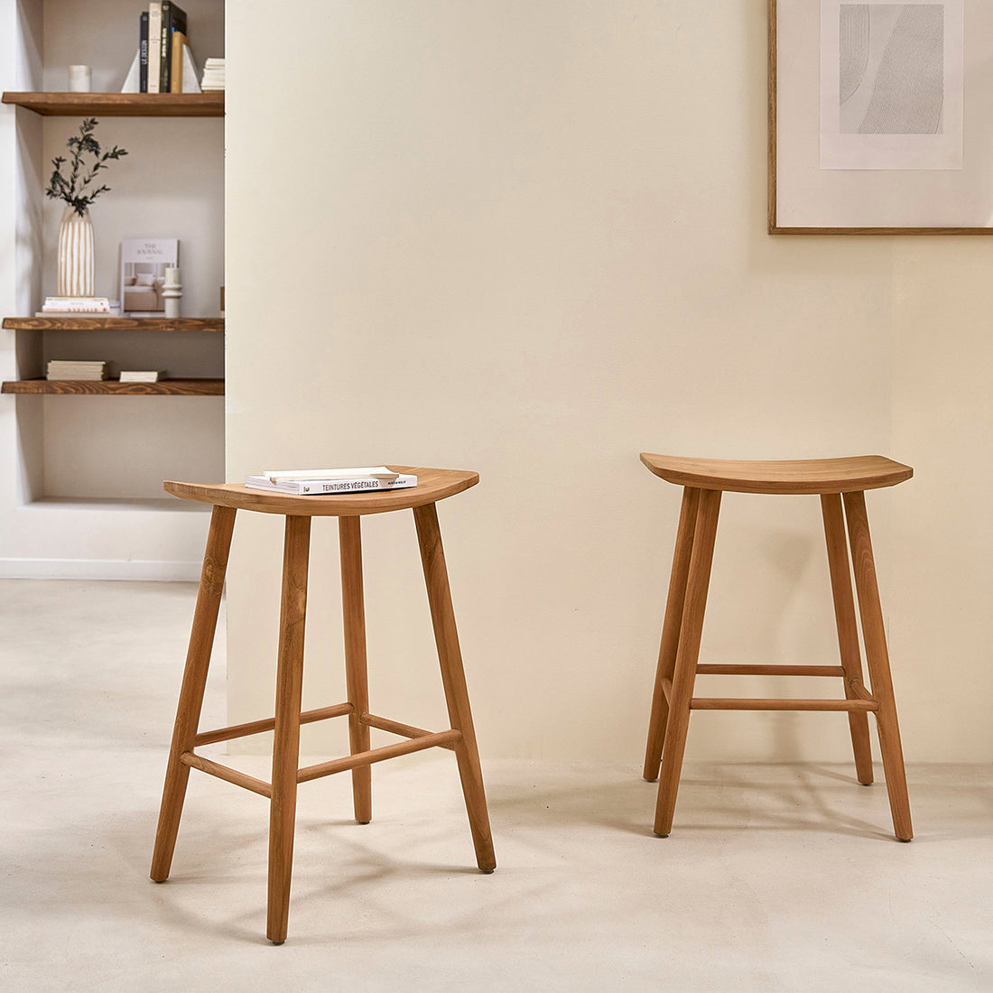 AMBRE - Set aus 2 Barhockern aus massivem Teakholz 65 cm