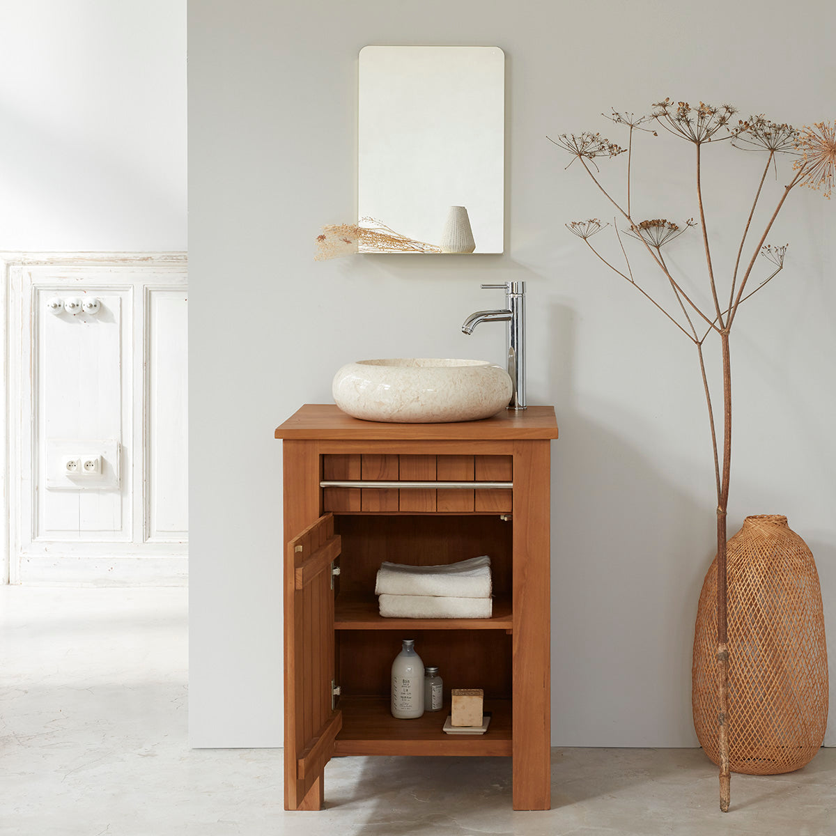 PORTO - Waschtischunterschrank aus massivem Teakholz 60 cm