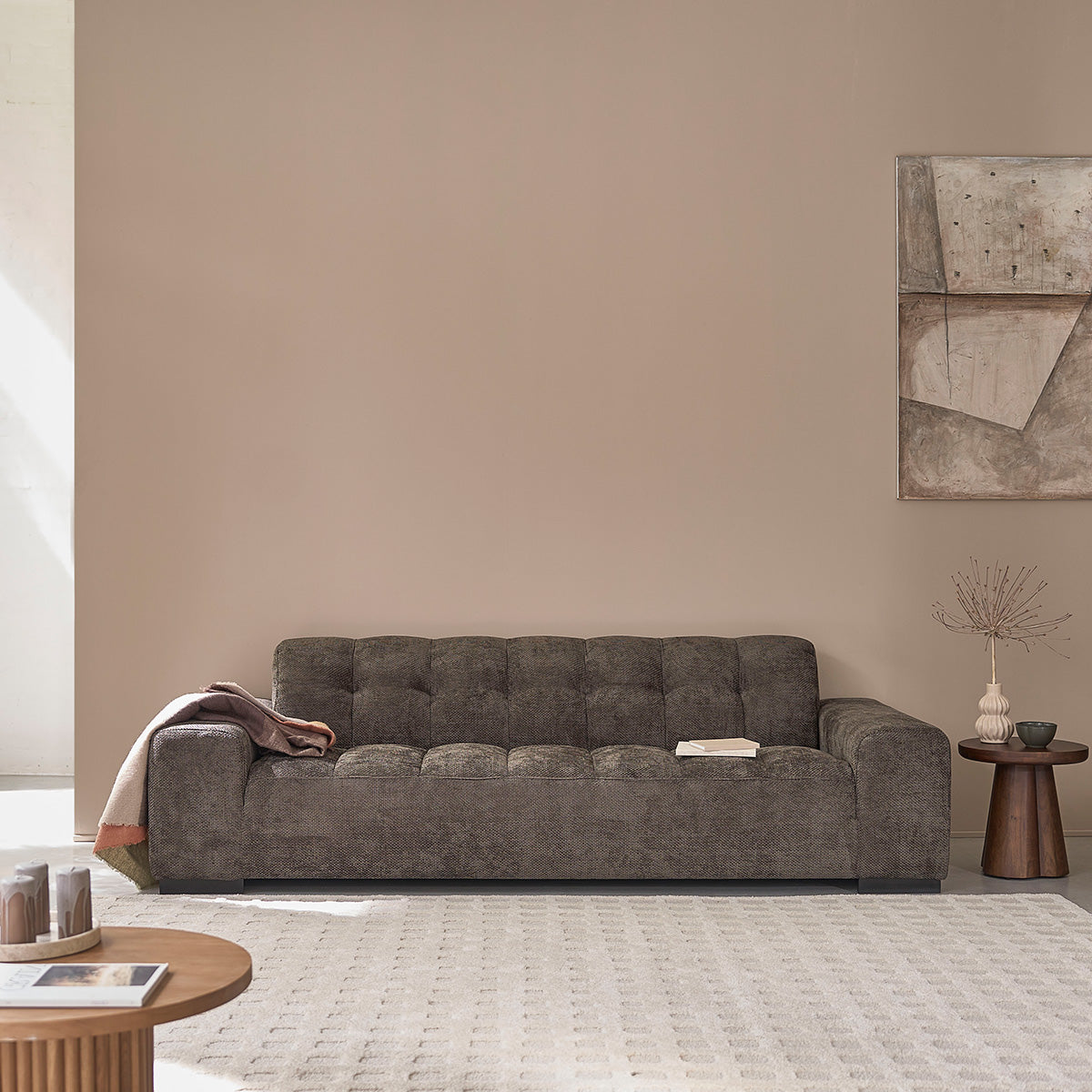 ALPHONSE - Gerades 4-Sitzer-Sofa aus gewebtem Samt in mokka