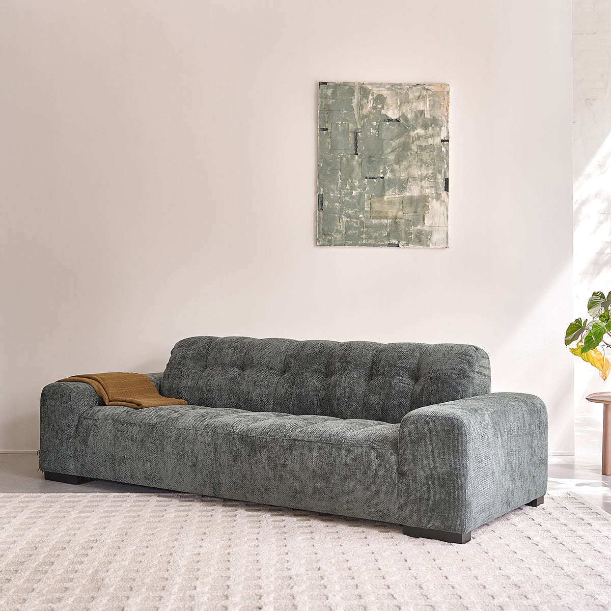 ALPHONSE - Gerades 4-Sitzer-Sofa aus grünem, gewebtem Samt