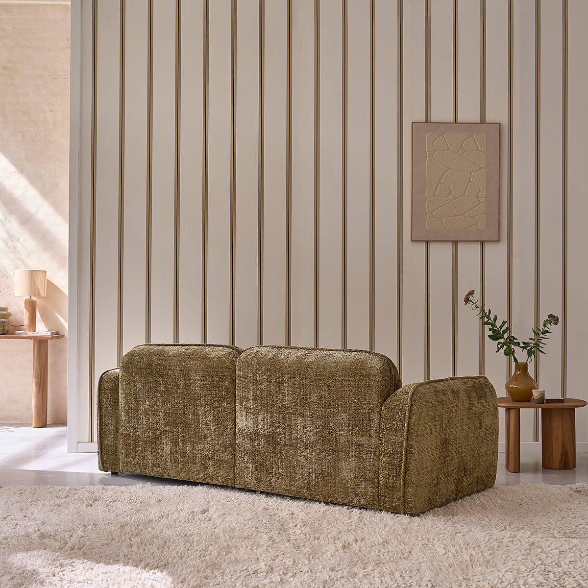 HECTOR - Gerades 3-Sitzer-Sofa aus grün-grauem strukturiertem Samt