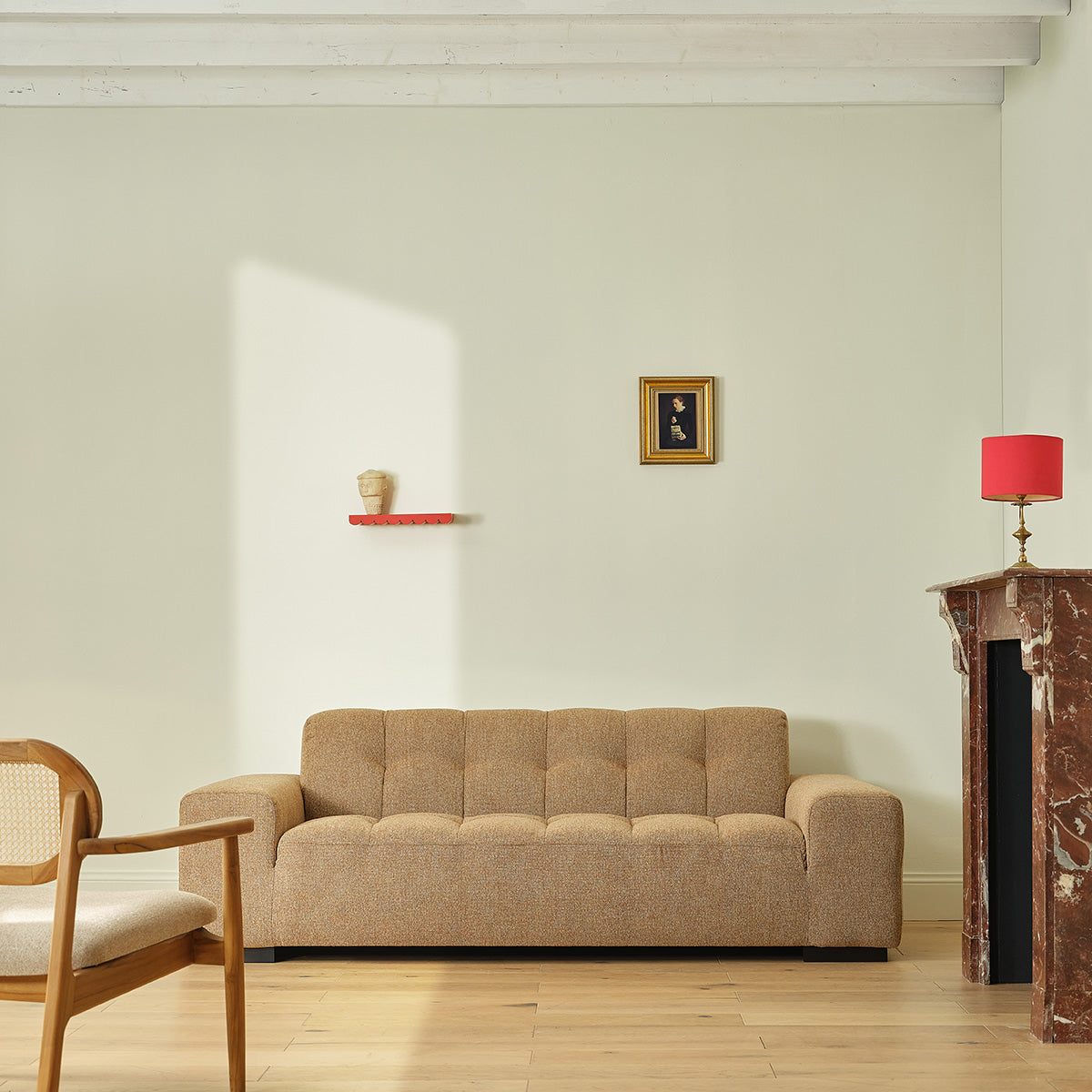 ALPHONSE - Gerades 3-Sitzer-Sofa aus hellbraun meliertem Strukturstoff