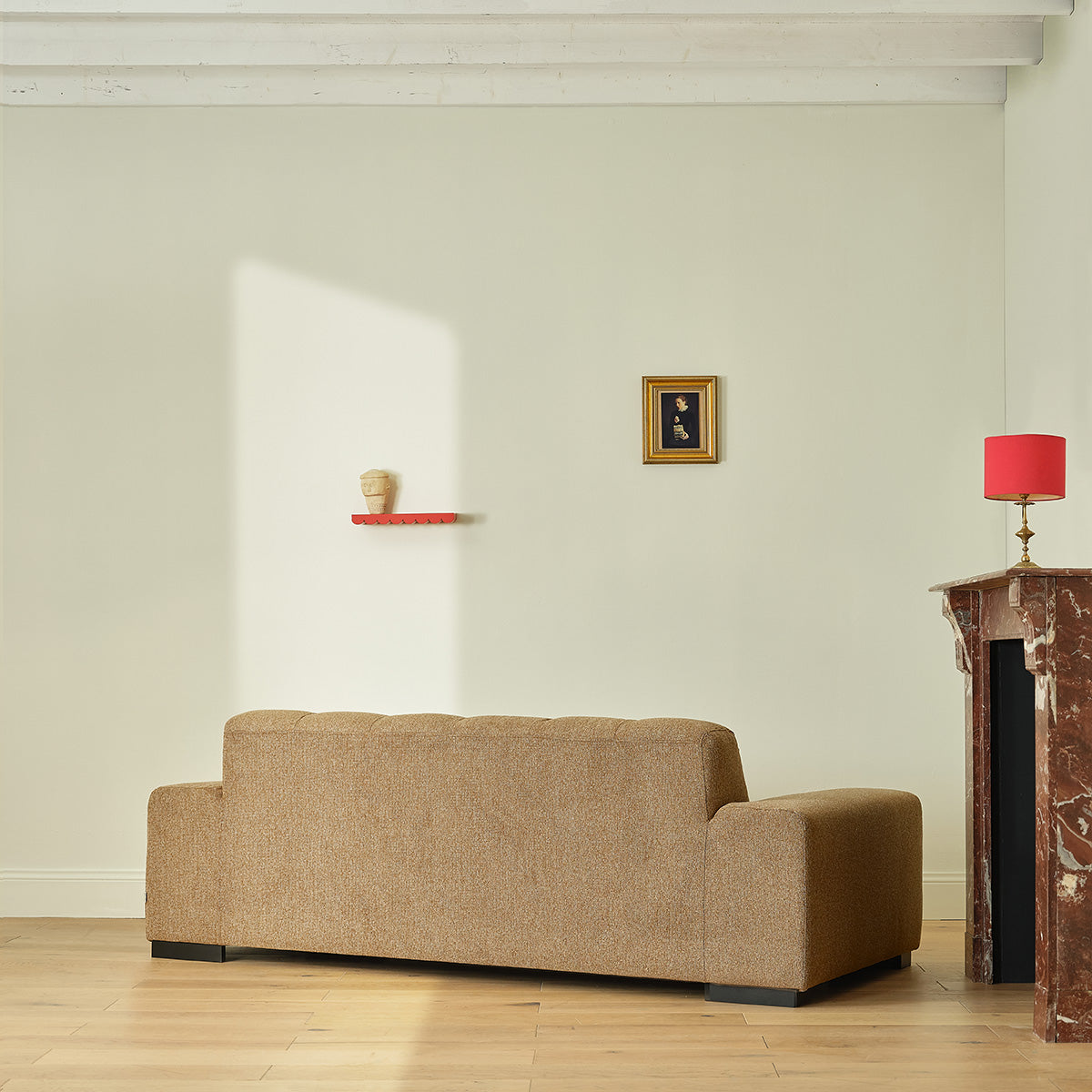 ALPHONSE - Gerades 3-Sitzer-Sofa aus hellbraun meliertem Strukturstoff