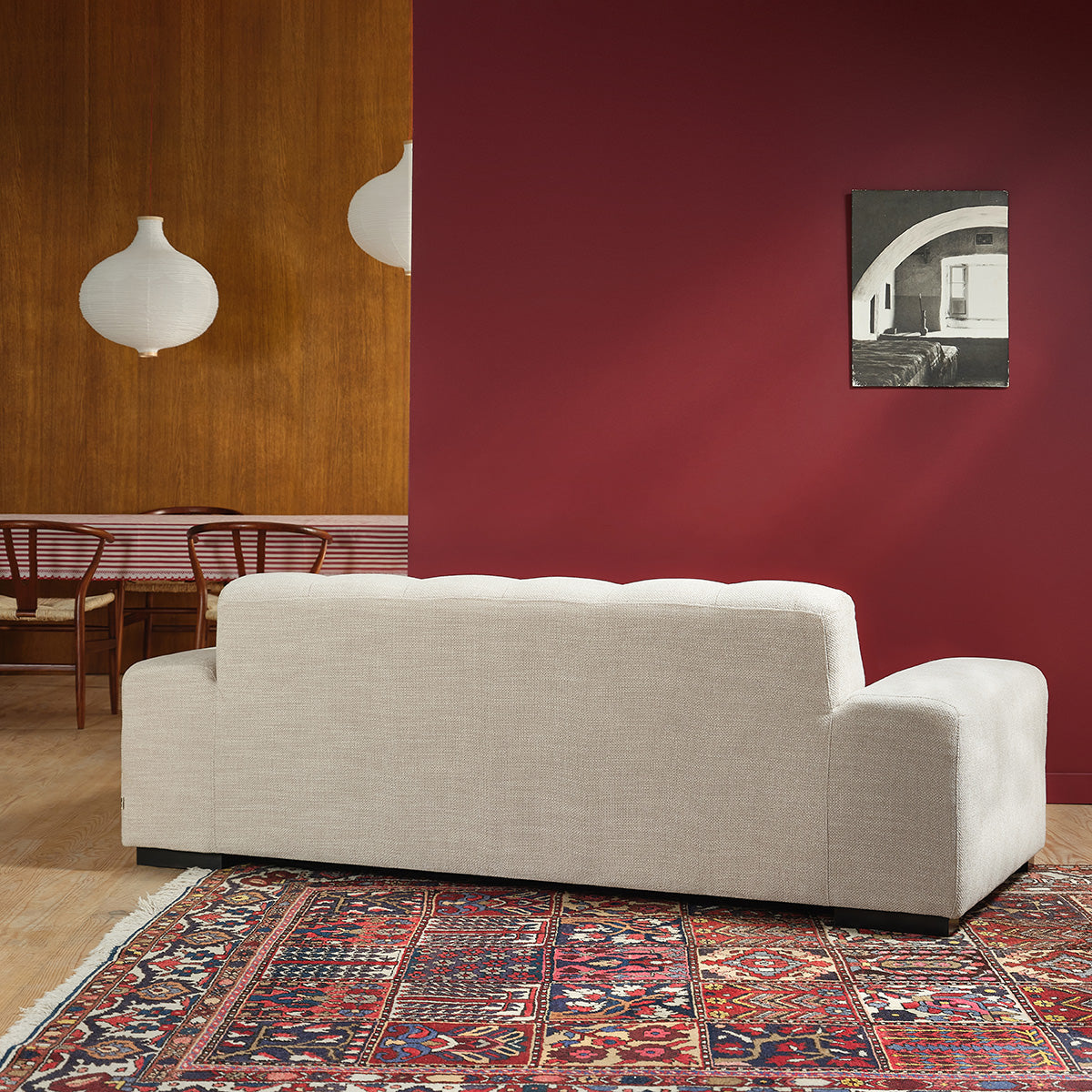 ALPHONSE - Gerades 3-Sitzer-Sofa aus beige meliertem Strukturstoff