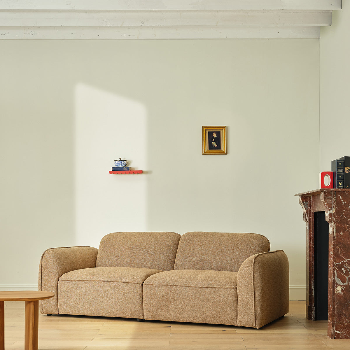 HECTOR - Gerades 3-Sitzer-Sofa aus hellbraun meliertem Strukturstoff