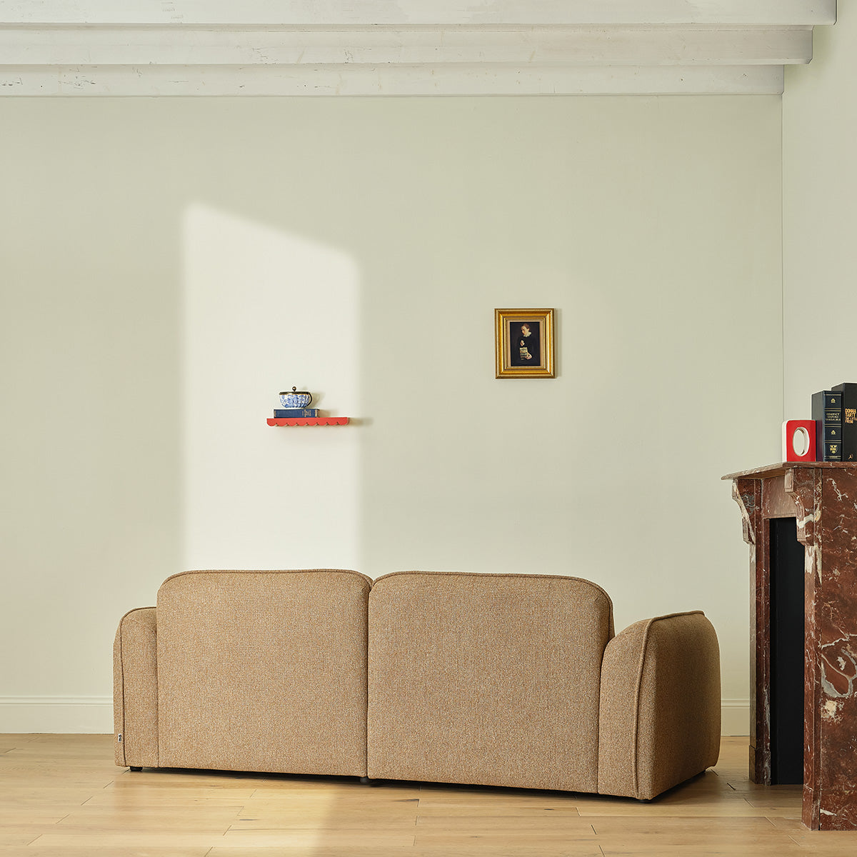 HECTOR - Gerades 3-Sitzer-Sofa aus hellbraun meliertem Strukturstoff